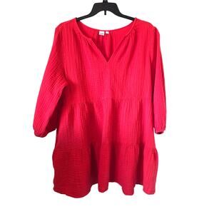 GAP Women's Gauze Cotton Tiered Dress Plus Size XXL Hot Coral